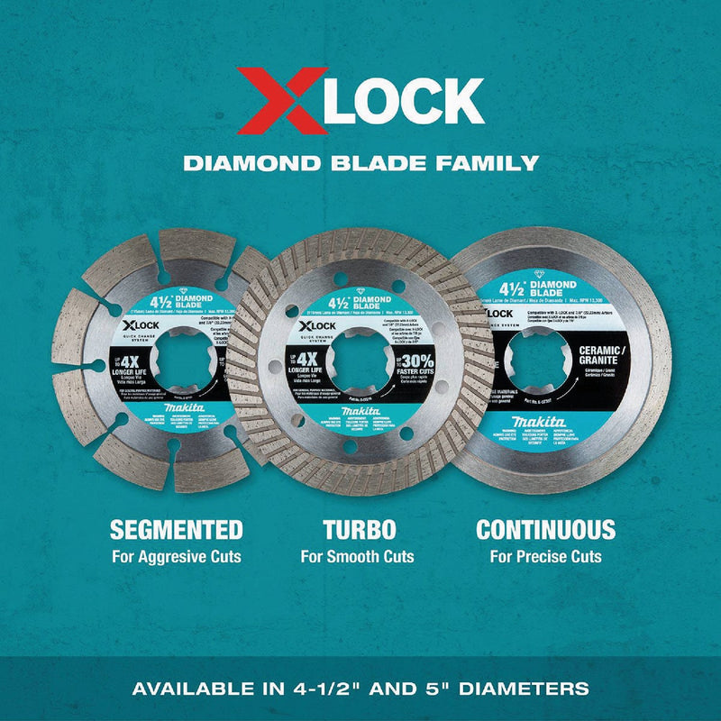 Makita X-LOCK 4-1/2 In. Segmented Rim Dry/Wet Cut Diamond Blade