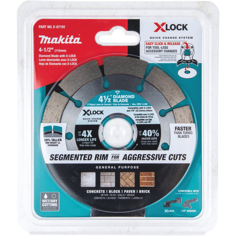 Makita X-LOCK 4-1/2 In. Segmented Rim Dry/Wet Cut Diamond Blade