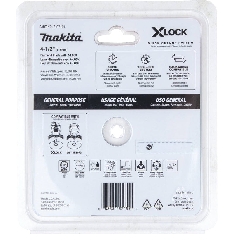 Makita X-LOCK 4-1/2 In. Segmented Rim Dry/Wet Cut Diamond Blade