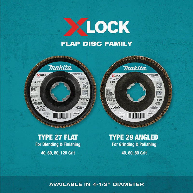 Makita X-LOCK 4-1/2 In. x 7/8 In. 40-Grit Type 29 Zirconia Angle Grinder Flap Disc (3-Pack)