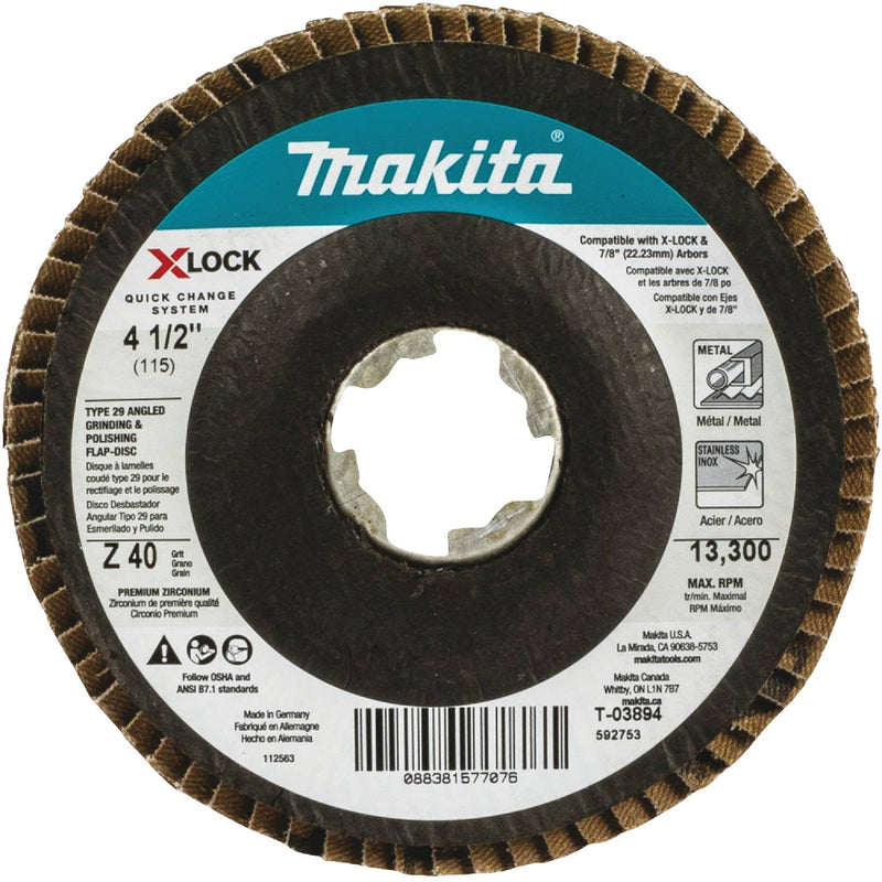 Makita X-LOCK 4-1/2 In. x 7/8 In. 40-Grit Type 29 Zirconia Angle Grinder Flap Disc (3-Pack)