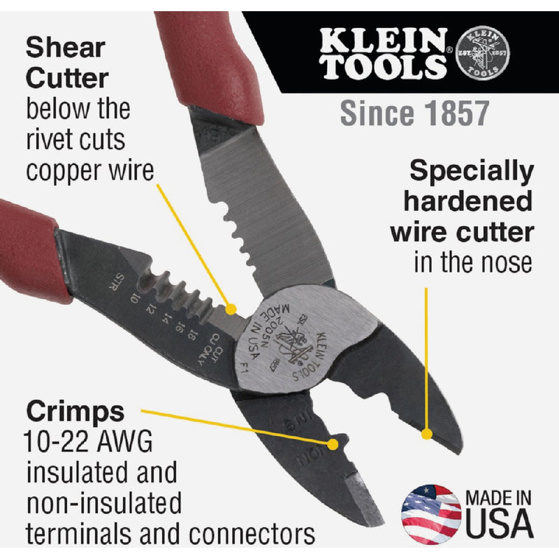 Klein 9 In. Forged Steel Crimper & Stripper/Cutter