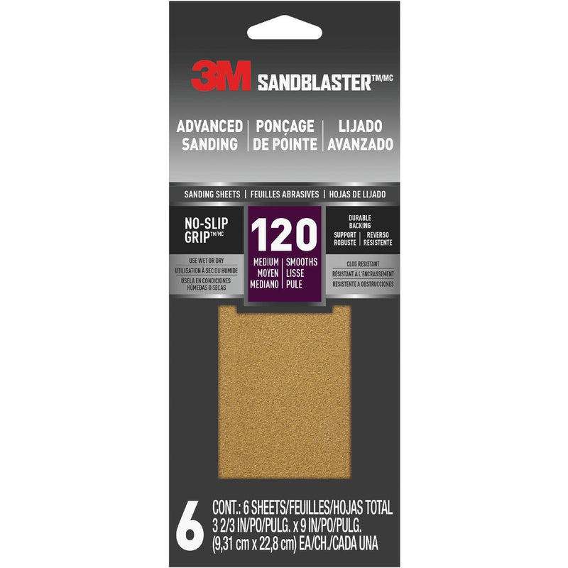 3M SandBlaster 3-2/3 In. x 9 In. Advanced Sanding Sheets with No-Slip Grip, 120 Grit (6-Pack)