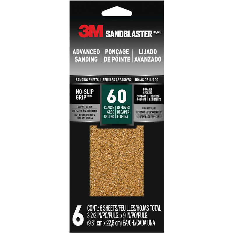 3M SandBlaster 3-2/3 In. x 9 In. Advanced Sanding Sheets with No-Slip Grip, 60 Grit (6-Pack)