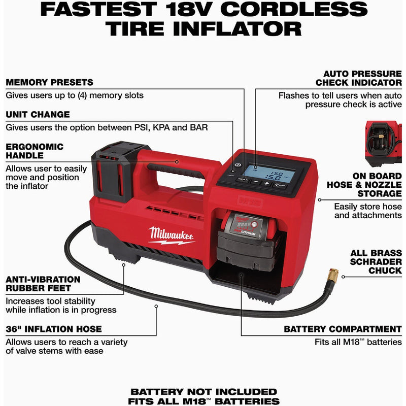 Milwaukee M18 18-Volt Lithium-Ion 150 psi Cordless Inflator (Tool Only)