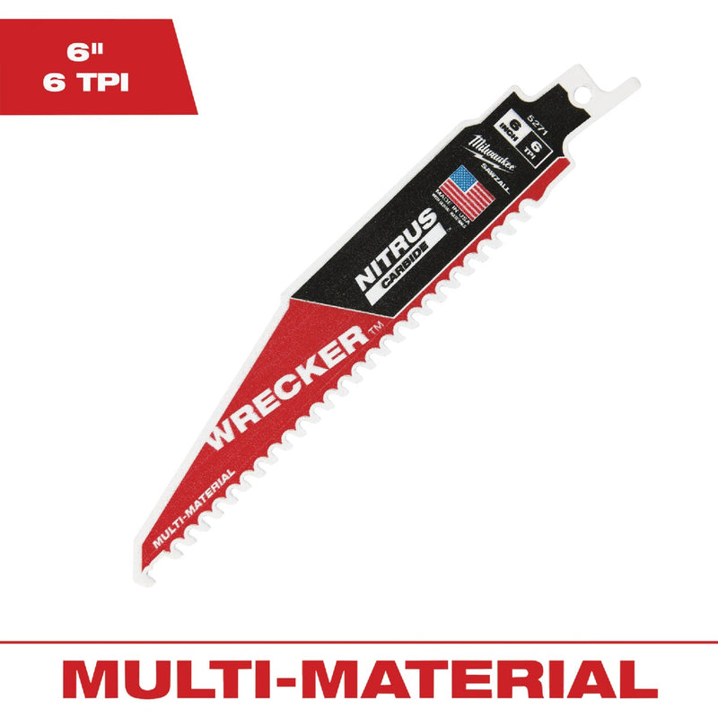 Milwaukee SAWZALL The WRECKER 6 In. 6 TPI Multi-Material Demolition Reciprocating Saw Blade with Nitrus Carbide Teeth