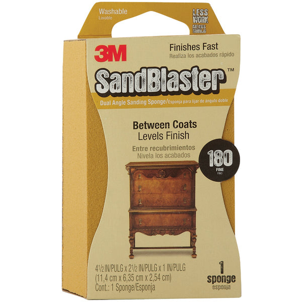 3M SandBlaster 2-1/2 In. x 4-1/2 In. x 1 In. Between Coats Dual Angle Sanding Sponge, 180 Grit