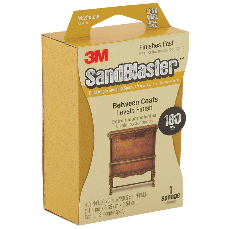 3M SandBlaster 2-1/2 In. x 4-1/2 In. x 1 In. Between Coats Dual Angle Sanding Sponge, 180 Grit