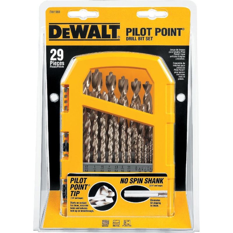 DEWALT 29-Piece Gold Ferrous Pilot Point Drill Bit Set, 1/16 In. thru 9/32 In.