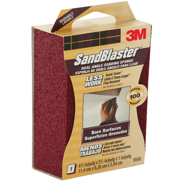 3M SandBlaster 2-1/2 In. x 4-1/2 In. x 1 In. Dual Angle Bare Surfaces Sanding Sponge, 100 Grit