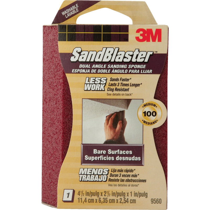 3M SandBlaster 2-1/2 In. x 4-1/2 In. x 1 In. Dual Angle Bare Surfaces Sanding Sponge, 100 Grit