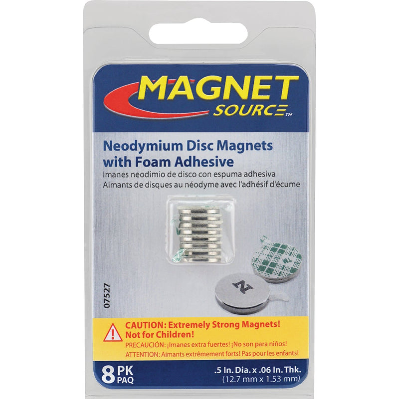 MagnetSource 2.45 Lb. Capacity Neodymium Disc Magnet with Adhesive (8-Pack)