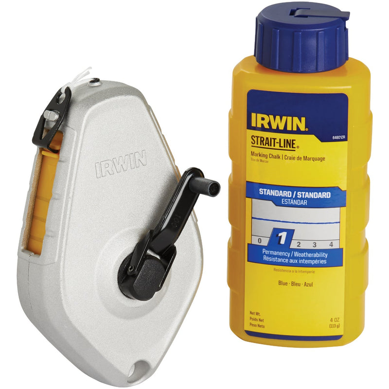 Irwin STRAIT-LINE 100 Ft. Classic Chalk Line Reel and Chalk, Blue