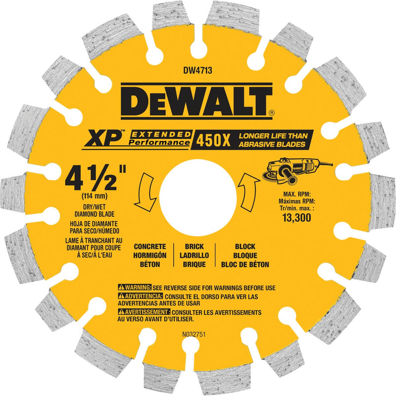 DEWALT Extended Performance 4-1/2 In. Segmented Rim Dry/Wet Cut Diamond Blade