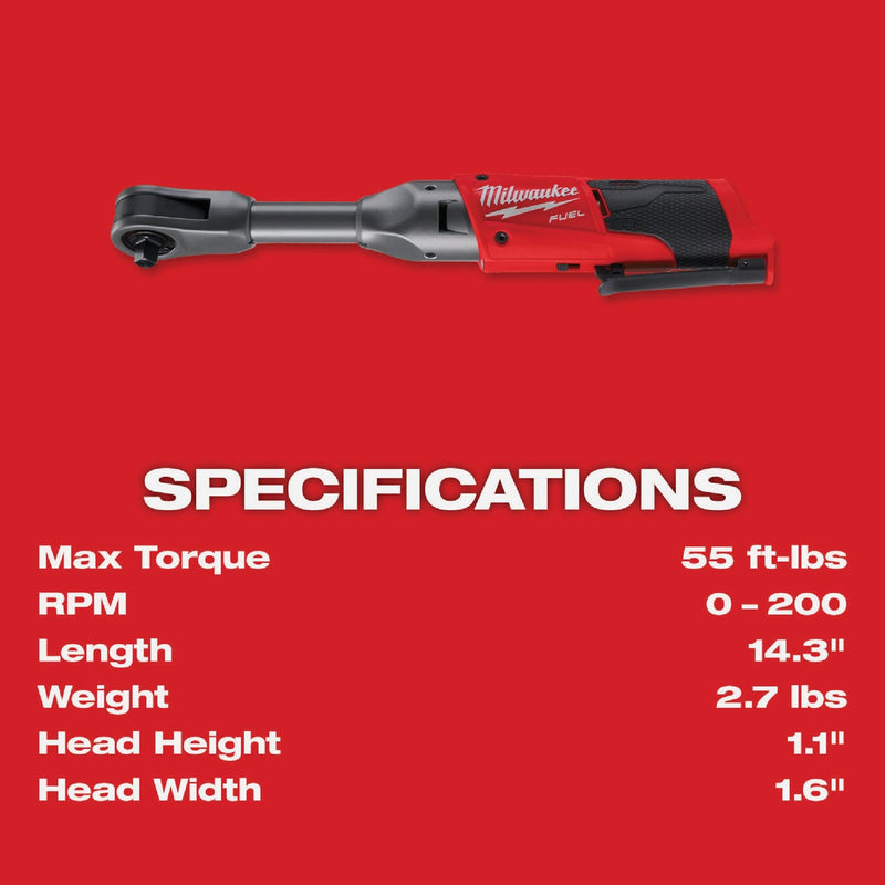 Milwaukee M12 FUEL 12-Volt Lithium-Ion Brushless 3/8 In. Extended Reach Cordless Ratchet (Tool Only)