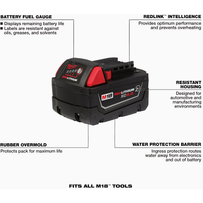 Milwaukee M18 REDLITHIUM Lithium-Ion 5.0 Ah Extended Capacity Resistant Tool Battery