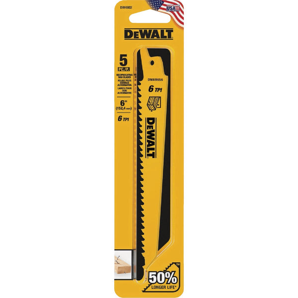 DEWALT 6 In. 6 TPI Bi-Metal Taper Reciprocating Saw Blade (2-Pack)