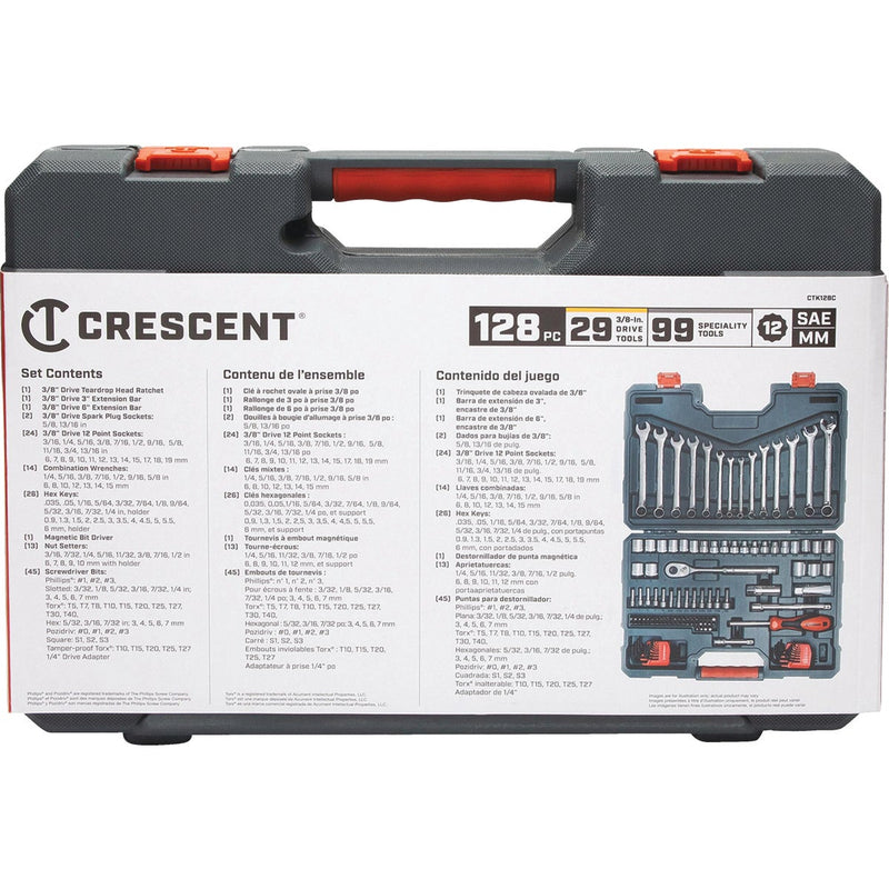 Crescent 3/8 In. Drive 12-Point Standard/Metric Mechanic & Automotive Tool Set (128-Piece)