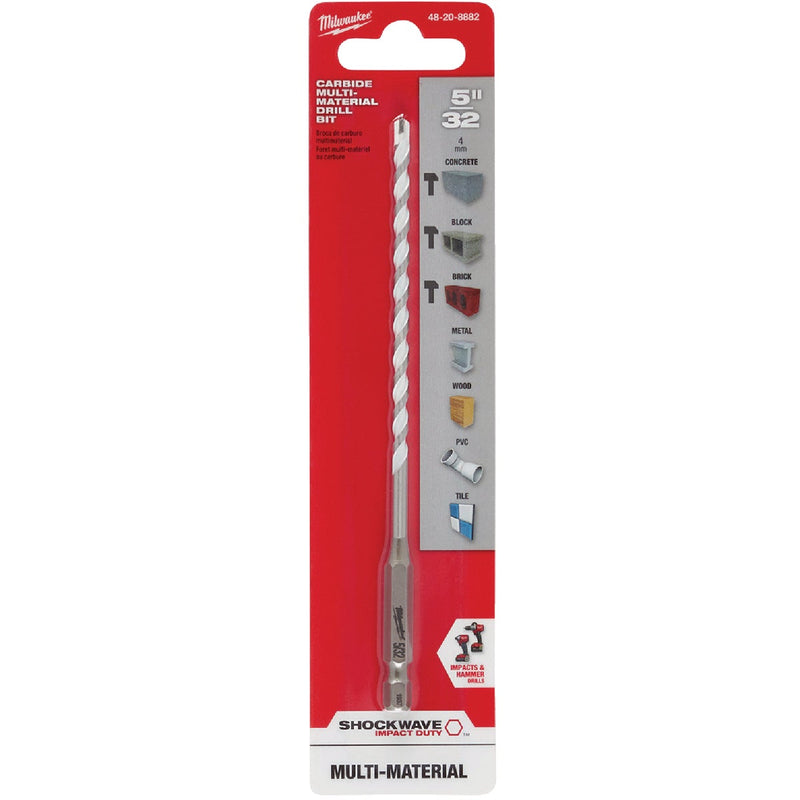 Milwaukee SHOCKWAVE 5/32 In. x 6 In. Impact Duty Carbide Multi-Material Hex Shank Drill Bit