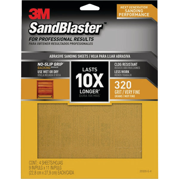 3M SandBlaster 9 In. x 11 In. Advanced Sanding Sheets with No-Slip Grip, 320 Grit (4-Pack)