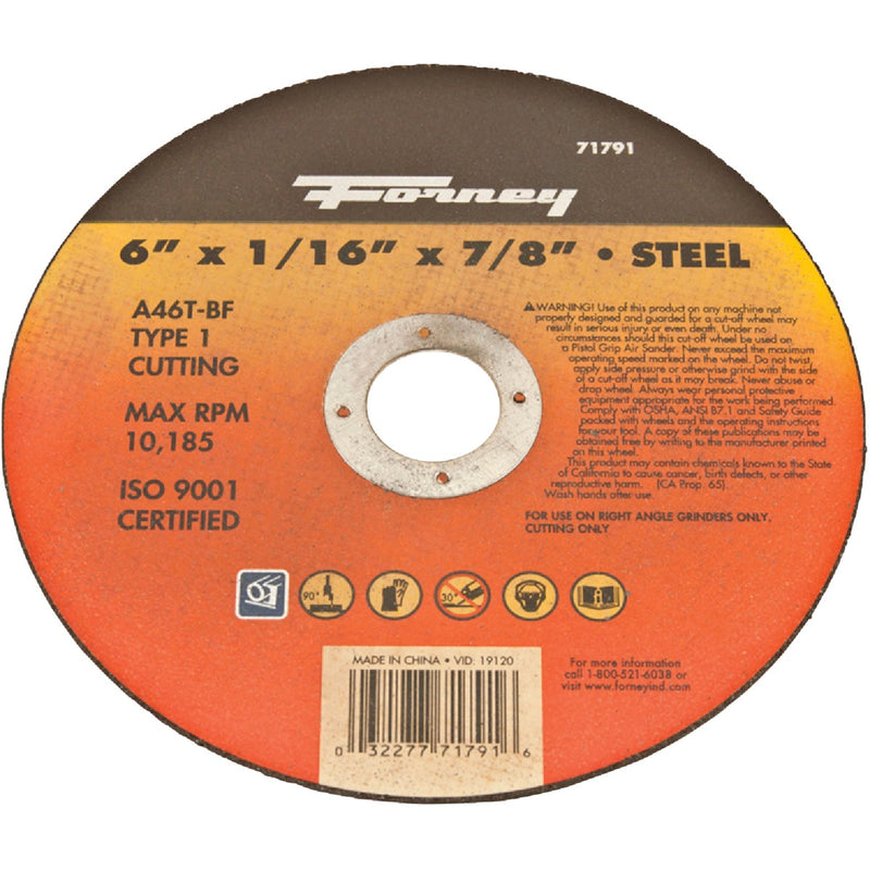 Forney Type 1 6 In. x 1/16 In. x 7/8 In. Steel Cut-Off Wheel