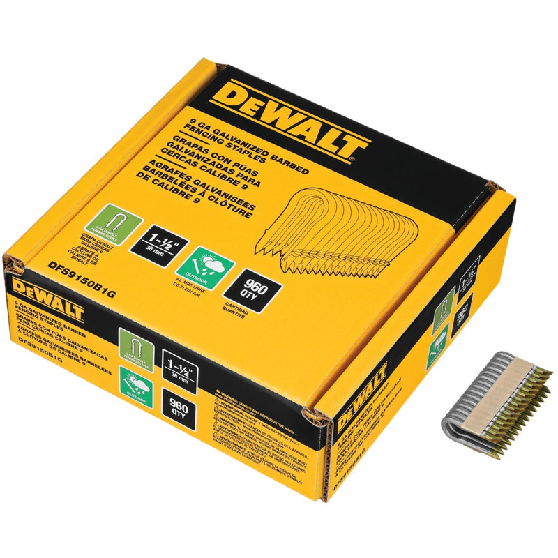 DEWALT 1-1/2 In. 9 Ga. Galvanized Barbed Collated Fence Staple (960-Ct.)