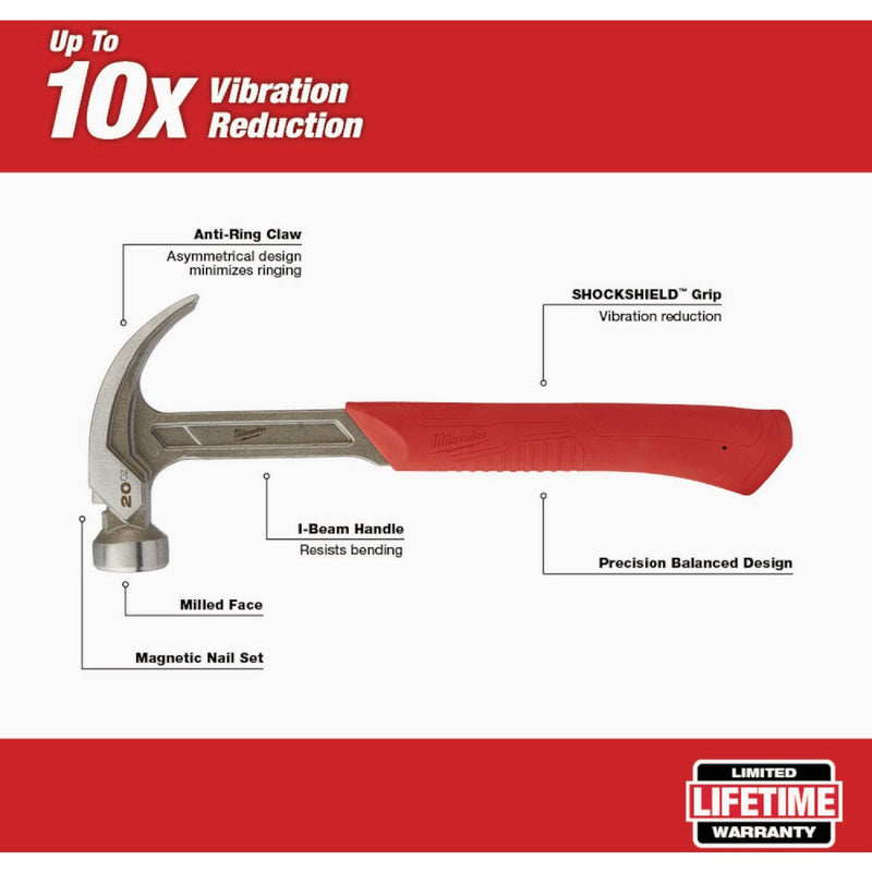 Milwaukee 20 Oz. Smooth-Face Curved Claw Hammer with Steel Handle