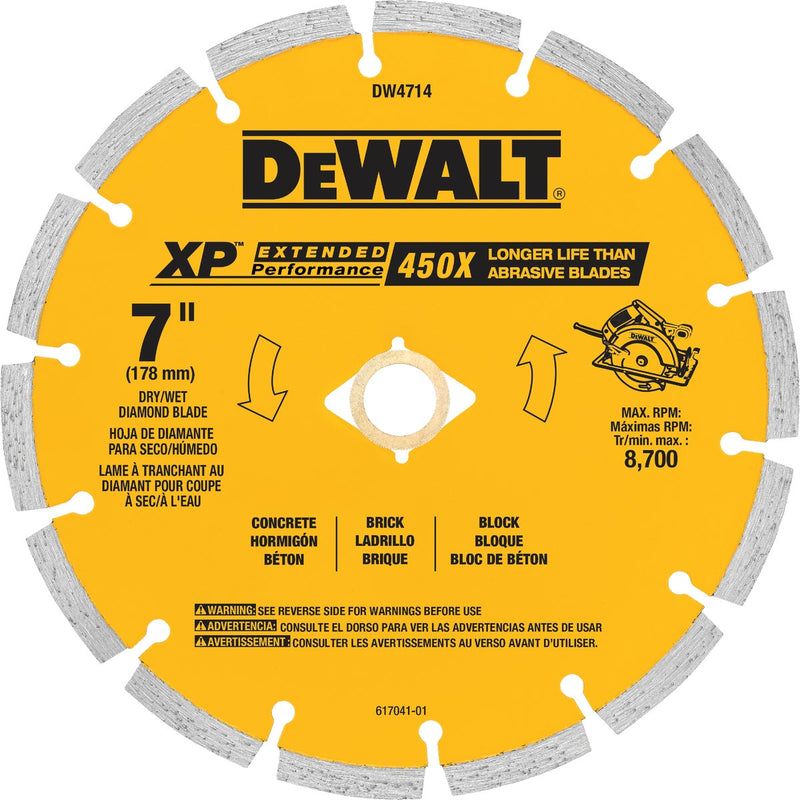 DEWALT Extended Performance 7 In. Segmented Rim Dry/Wet Cut Diamond Blade