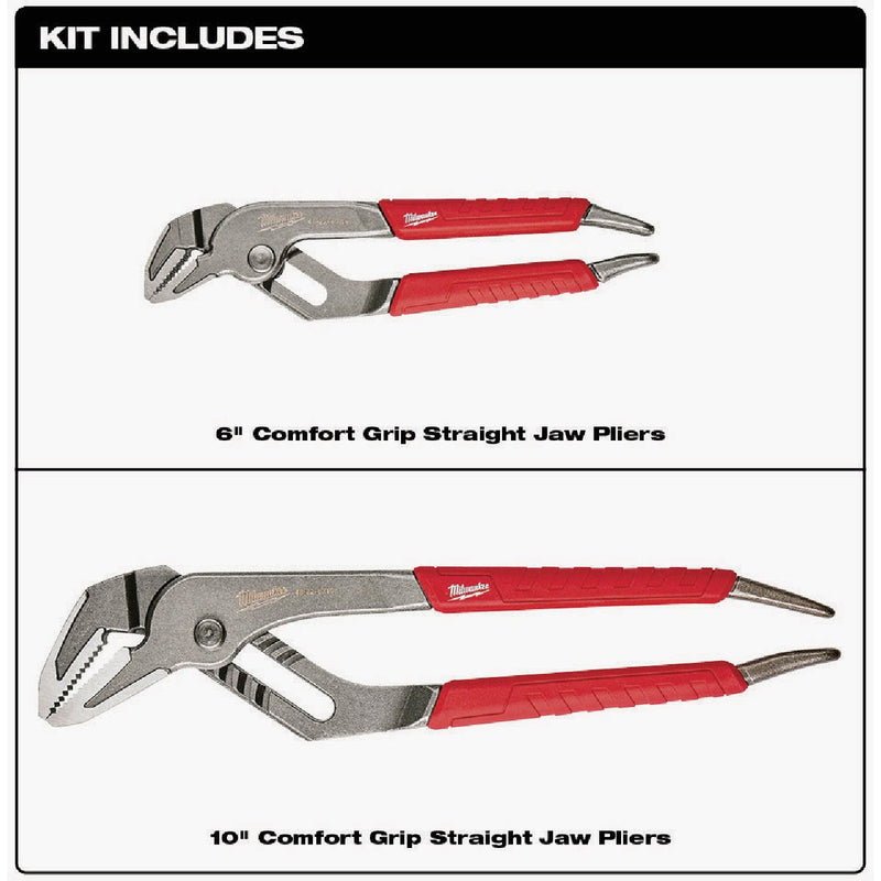 Milwaukee 6 In. and 10 In. Comfort Grip Ream & Punch Straight Jaw Plier Set (2-Piece)