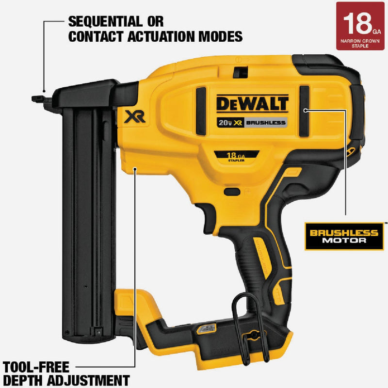 DEWALT 20V MAX XR Brushless 18-Gauge 1/4 In. Cordless Narrow Crown Stapler (Tool Only)