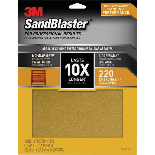3M SandBlaster 9 In. x 11 In. Advanced Sanding Sheets with No-Slip Grip, 220 Grit (4-Pack)