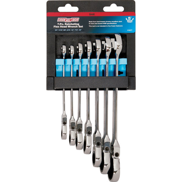 Channellock Standard 12-Point Flex Head Ratcheting Combination Wrench Set (7-Piece)