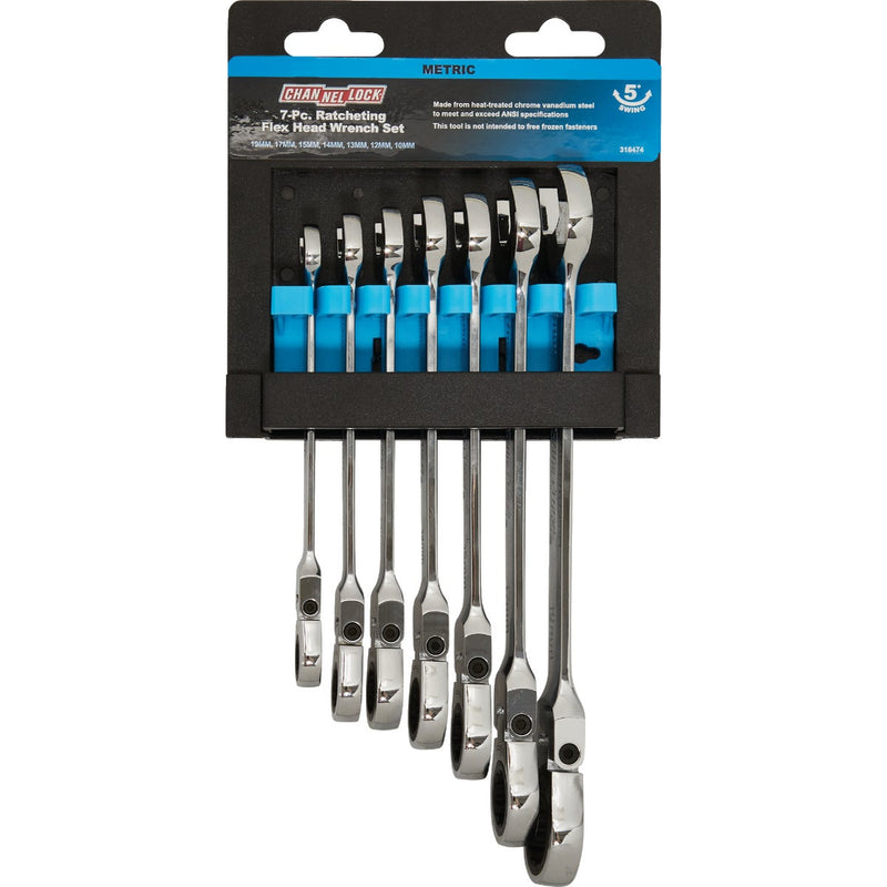 Channellock Metric 12-Point Flex Head Ratcheting Combination Wrench Set (7-Piece)