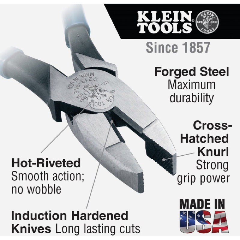 Klein 9 In. High-Leverage Heavy-Duty Linesman Pliers