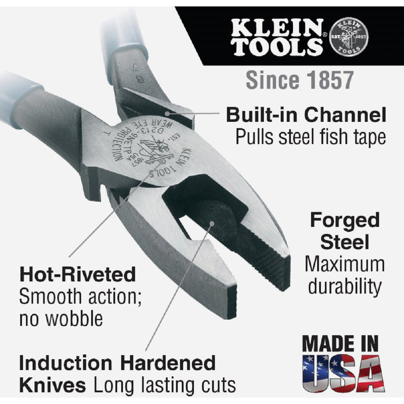 Klein 9-1/4 In. High-Leverage Fish Tape Pulling Linesman Pliers