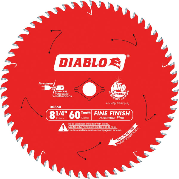 Diablo 8-1/4 In. x 60-Tooth Fine Finish Saw Blade