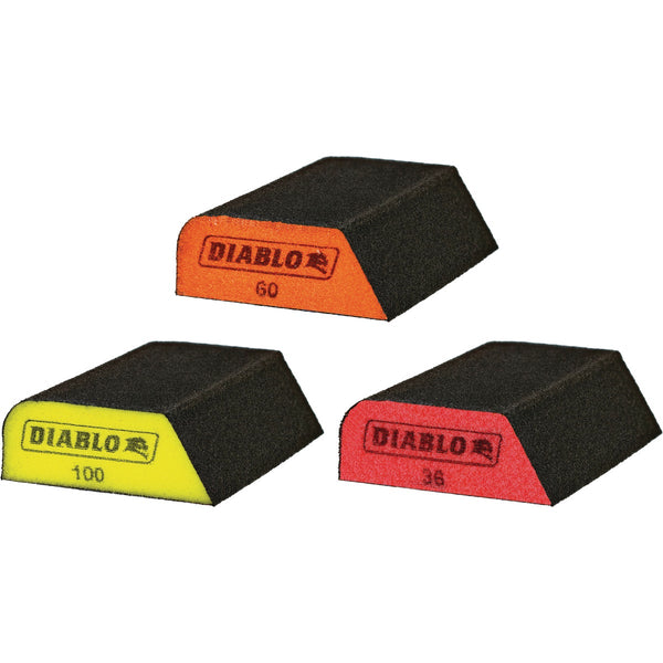 Diablo 2-1/2 In. x 4 In. 36/60/100 Grit (Ultra Coarse/Medium/Fine) Dual-Edge Sanding Sponge Assortment (3-Pack)