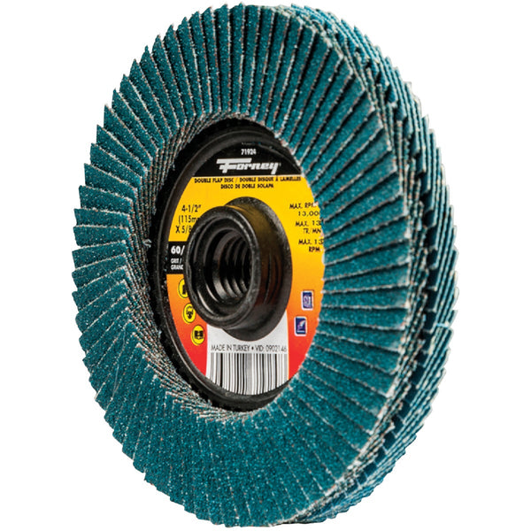 Forney 4-1/2 In. x 5/8 In.-11 Spin-On 60/120-Grit Type 29 Double-Sided Angle Grinder Flap Disc