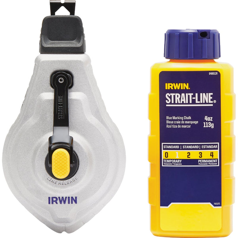 Irwin STRAIT-LINE Mach6 100 Ft. Chalk Line Reel and Chalk, Blue