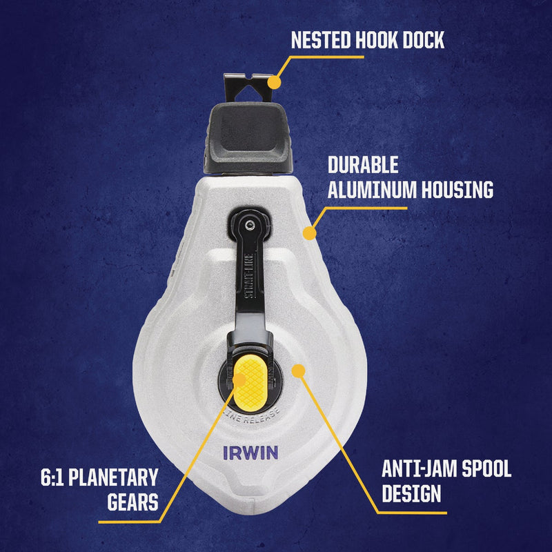 Irwin STRAIT-LINE Mach6 100 Ft. Chalk Line Reel and Chalk, Blue