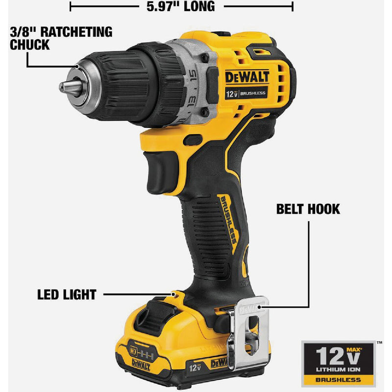 DEWALT XTREME 12V MAX XR Brushless 3/8 In. Cordless Drill/Driver Kit with (2) 2.0 Ah Batteries & Charger