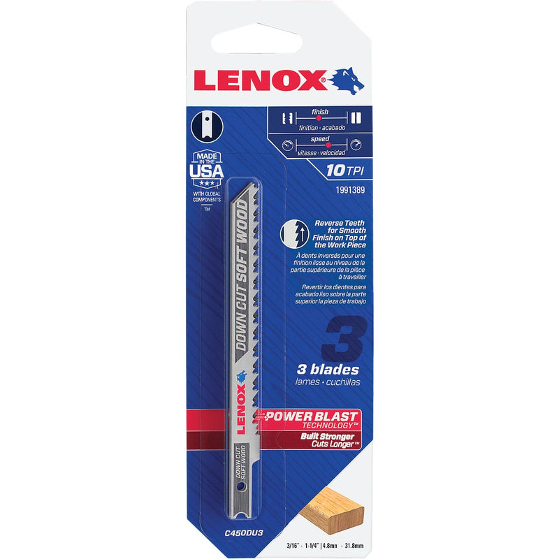 Lenox U-Shank 4 In. x 10 TPI High Carbon Steel Jig Saw Blade, Downcut Soft Wood (3-Pack)