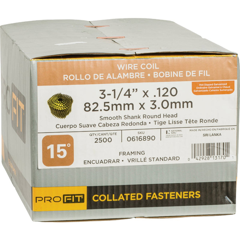 Pro-Fit 3-1/4 In. x 0.120 In. 15 Degree Wire Weld Hot Dipped Galvanized Coil Framing Nail (2500 Ct.)