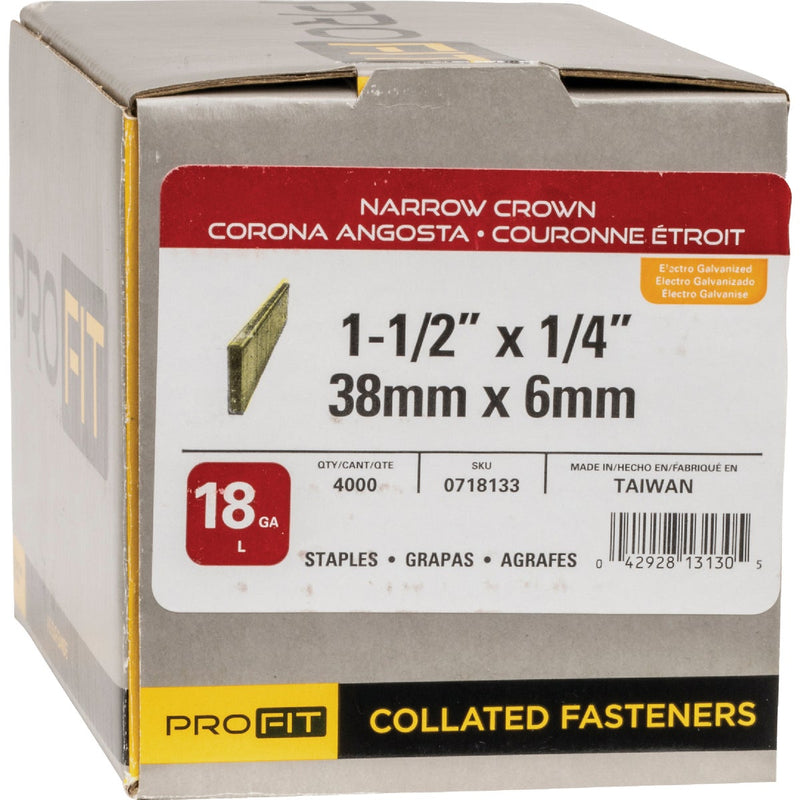 Pro-Fit 1/4 In. x 1-1/2 In. 18 Gauge Electro Galvanized L-Style Narrow Crown Staple (4000 Ct.)