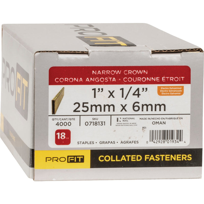 Pro-Fit 1/4 In. x 1 In. 18 Gauge Electro Galvanized L-Style Narrow Crown Staple (4000 Ct.)