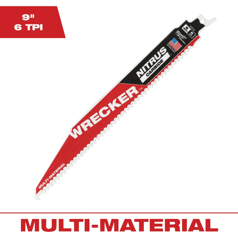 Milwaukee SAWZALL The WRECKER 9 In. 6 TPI Multi-Material Demolition Reciprocating Saw Blade with Nitrus Carbide Teeth