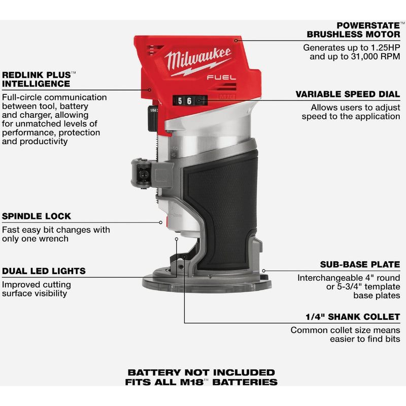 Milwaukee M18 FUEL Brushless Compact Cordless Router (Tool Only)