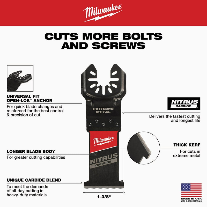 Milwaukee NITRUS CARBIDE 1-3/8 In. Extreme Metal Universal Fit OPEN-LOK Oscillating Blade