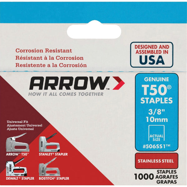 Arrow T50 Heavy-Duty Stainless Steel Staple, 3/8 In. (1000-Pack)