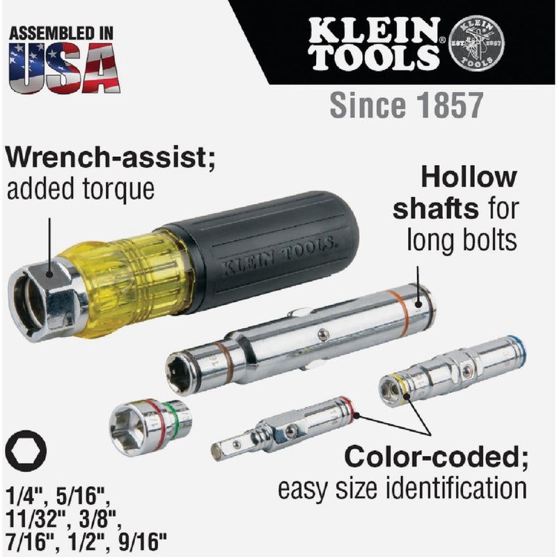 Klein Standard 7-in-1 Multi-Nut Driver with 4 In. Hollow Shank